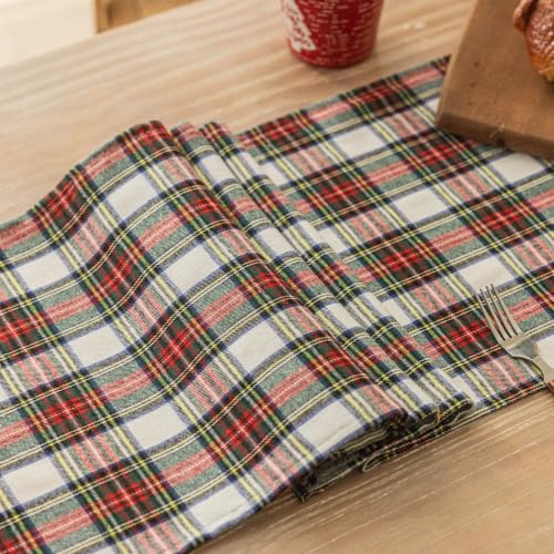 AQOTHES Red White Plaid 13x120 inch Christmas Table Runner