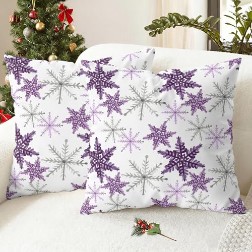 CaliTime 18 x 18 Purple Grey Christmas Decorative Throw Pillow Covers (Pack of 2)