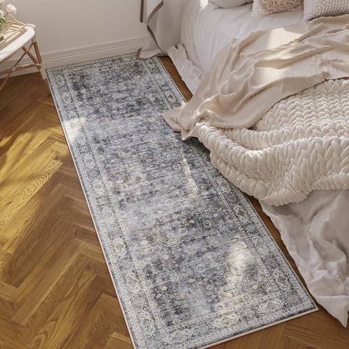Washable Vintage Hallway Runner Rug 2'6"x8' Non-Slip Faux Wool Area Rug