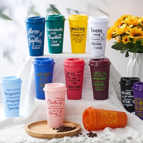 FillTouch 12 Pcs Bright Color Reusable Coffee Cups with Leak Proof Lids - Office Gifts