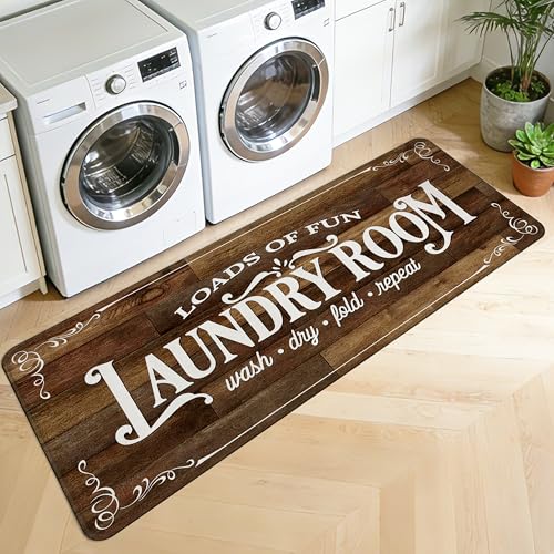 Washable Laundry Room Rug, 20x47 Inch Non-Slip Farmhouse Runner Mat
