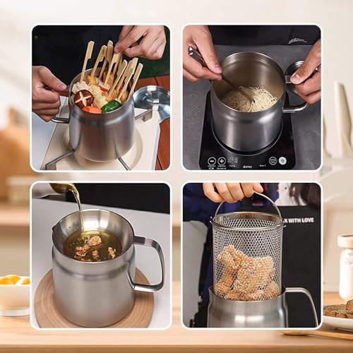 304 Stainless Steel Deep Fryer Pot with Strainer & Basket - 68oz / 2L