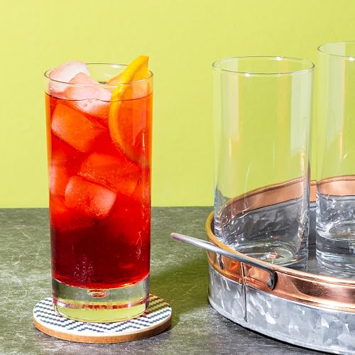 Highball Glasses Set of 4, 17 oz Drinking Glasses with Bubble Base, Red Series