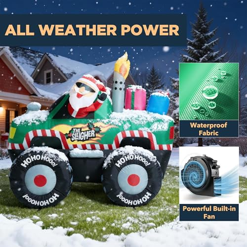 7 ft Santa Monster Truck Inflatable Yard Decor for Christmas Outdoor Garden