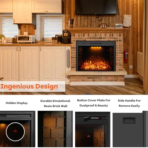 36-Inch Electric Fireplace Wall Insert with Remote Control and Crackling Sound