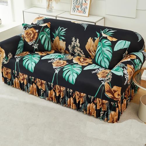 Universal Non-Slip Elastic Sofa Cover for 2-Person Couch - Soft Stretchable Fabric with Ruffle Skirt