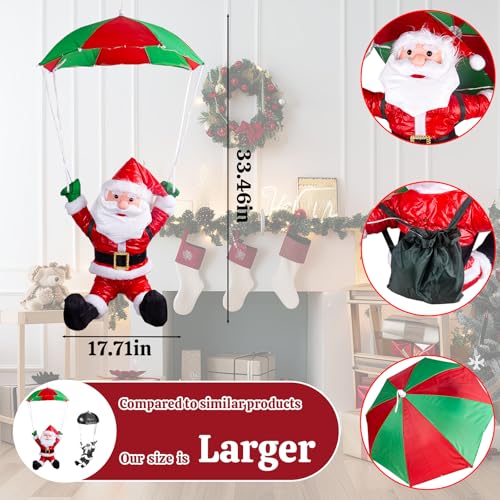 JOYSUT 34-Inch Hanging Santa Claus Parachute Christmas Decoration LED Light