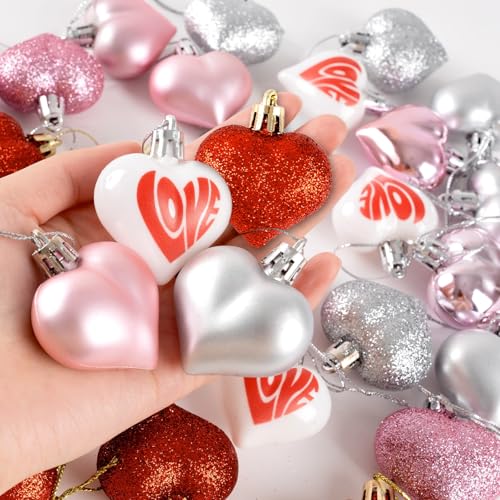 GuassLee Valentines Day Decorations Heart Ornaments - 36pcs Red Pink