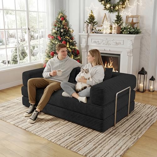 5-in-1 Convertible Corduroy Sleeper Sofa Bed, 59-Inch Floor Loveseat