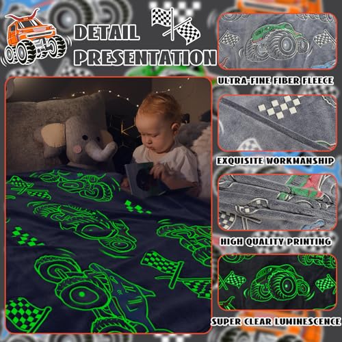 Glow in the Dark Truck Throw Blanket for Kids - Soft Fleece 50"x60"
