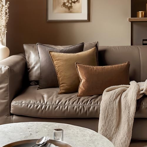 MIULEE Velvet Throw Pillow Covers 18x18 - Set of 2 Soft Brown Cushion Cases