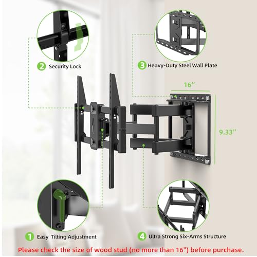 USX Mount Full Motion TV Wall Mount for 42-90 Inch TVs, Dual Swivel Articulating Bracket