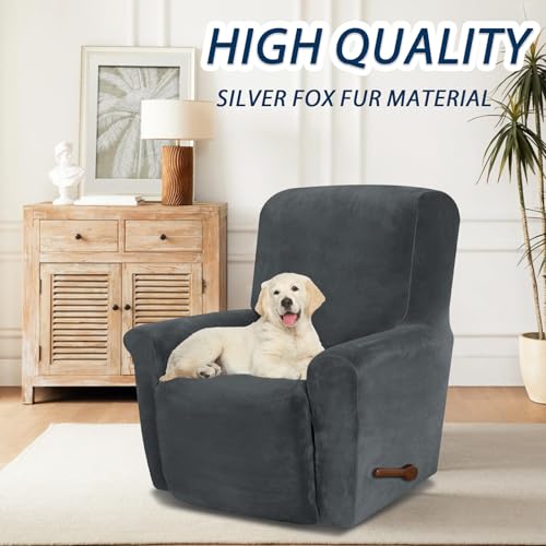 Stretch Recliner Chair Cover with Pockets - Dark Grey Velvet Protector
