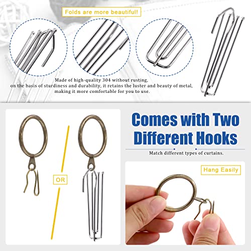 120-Piece Antique Bronze Curtain Rings and Pleat Hooks Set, 30mm Diameter