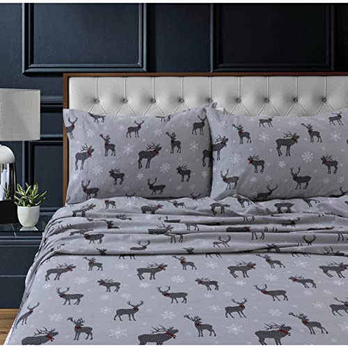 Tribeca Living Flannel Sheets Twin XL Navy Deer Toile - 100% Cotton, 3-Piece Set