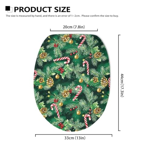 Christmas Candy Cane Toilet Seat Lid Cover for Bathroom – Universal 15"-21" Elf Holly Elastic Band