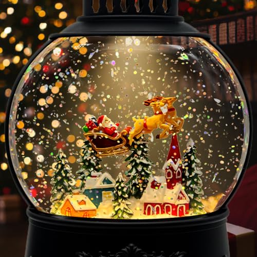 AOMIL Reindeer Christmas Snow Globe Lantern with Music & Timer - LED Glitter Globe Decor
