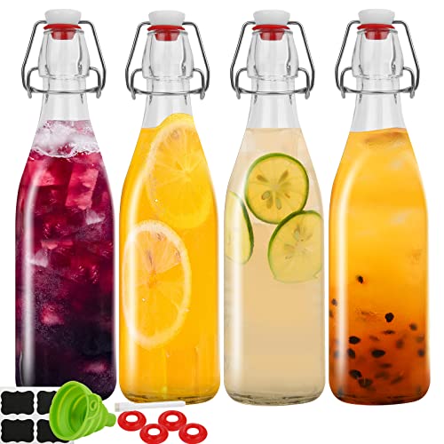 4 Pack 32oz Glass Swing Top Bottles for Fermentation and Brewing