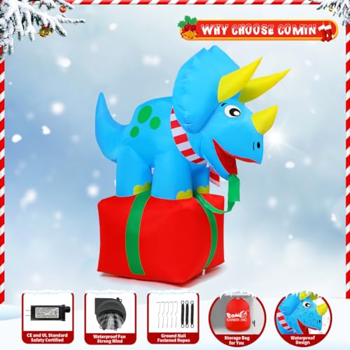 5FT Christmas Inflatable Dinosaur with Gift Box Outdoor Decor