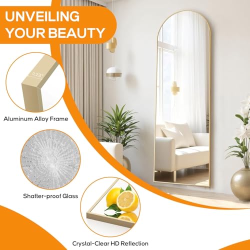 Arched Full Length Floor Mirror 16" x 59" - Gold Aluminum Frame