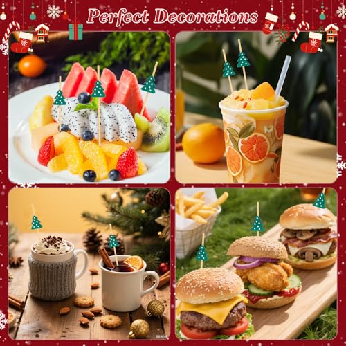Christmas-Green Tree Cocktail Picks 100 Pcs Bamboo Skewers for Appetizers & Garnish