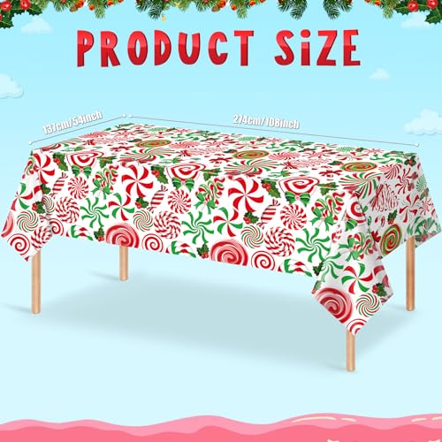 Jectivs 3 Pack Christmas Candy Cane Tablecloths 54x108 Inch Red Green Holiday Decor