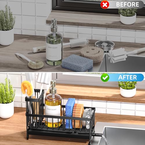 Cisily Stainless Steel Kitchen Sink Caddy Organizer with Rotatable Spout