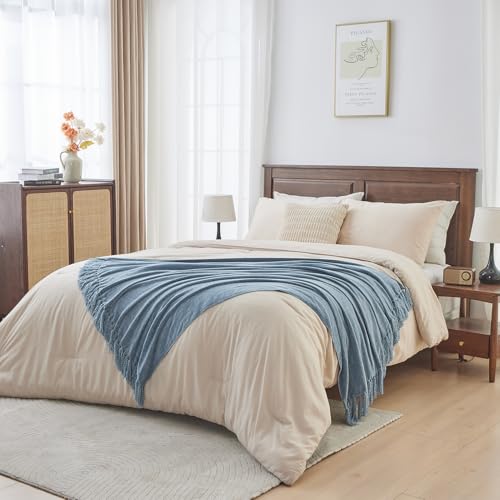 Chenille Throw Blanket with Fringe, Dusty Blue Plush Sofa Throw 50"x60"