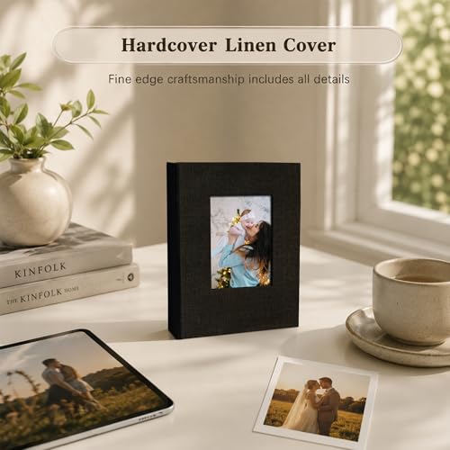 Small Linen Photo Album for 4x6 Photos, Holds 100 Pictures, Black