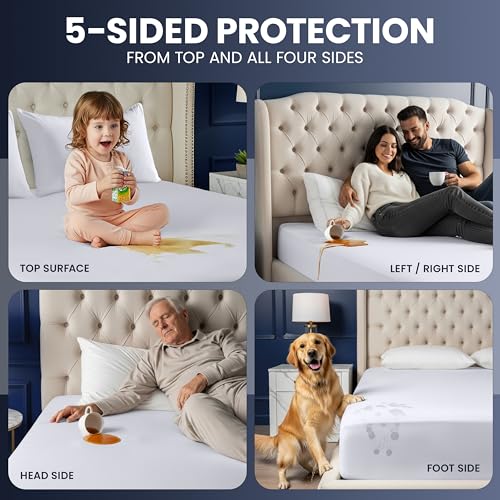 Queen Size 5-Sided Waterproof Mattress Protector - Fits Up to 17" Deep Pocket