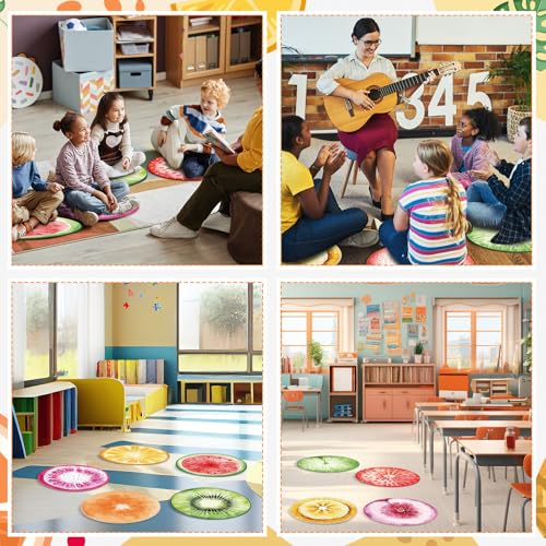 12-Piece Watercolor Fruit Carpet Circle Seats for Classroom Floor Mats