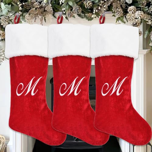 20-Inch Personalized Letter Christmas Stocking Red Plush Holiday Decor