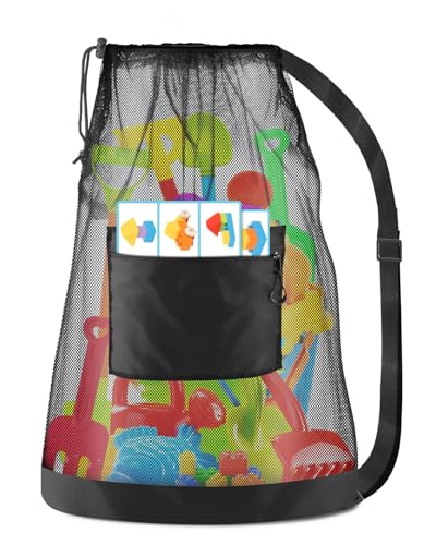 Extra Large Mesh Beach Bag with Drawstring and Adjustable Shoulder Straps