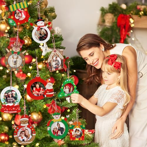 24 Pcs Christmas Wooden Picture Frame Ornaments - DIY Personalizable Holiday Decor