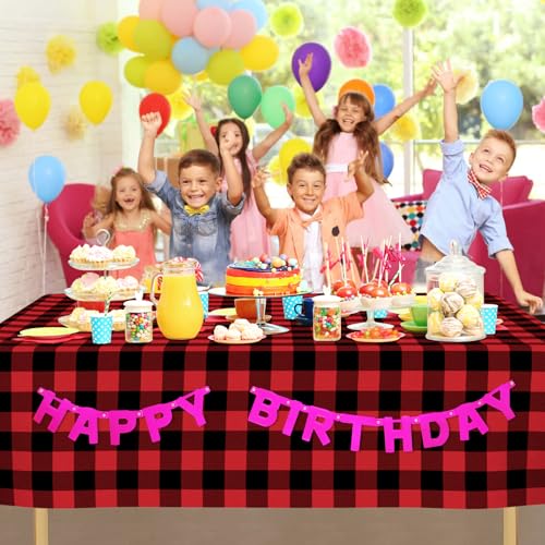 CINSOEN 4 Pack Red & Black Checkered Tablecloth 54x108 Inch Disposable Gingham Plastic