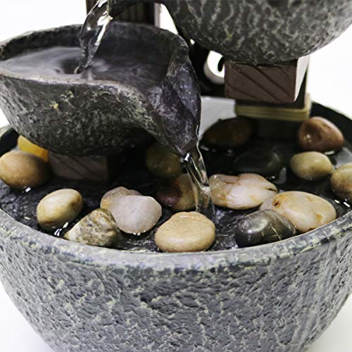7-Inch Tiered Rock Bowl Tabletop Water Fountain with Natural River Rocks
