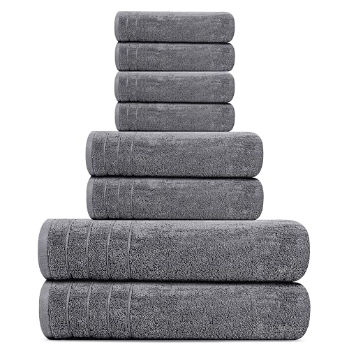 Tens Towels 8-Piece Cotton Towel Set - Dark Grey XL Bath, Hand, Washcloths