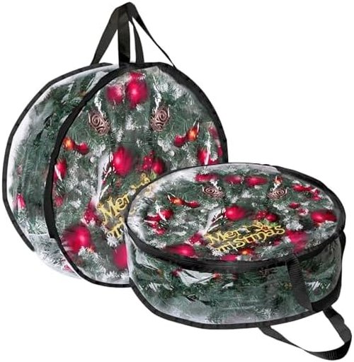 Clear PVC Christmas Wreath Storage Container by [Brand Name] - Waterproof & Dustproof for 24-Inch Wreaths | 2-Pack