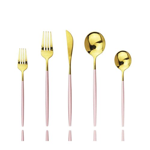 JASHII 30-Piece Stainless Steel Pink Gold Satin Finish Flatware Set - Mirror Polished Tableware Cutlery for Home and Restaurant - Dishwasher Safe