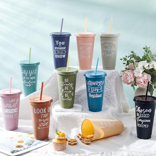 Uiifan 100 Pcs Inspirational Travel Tumblers Morandi Color – 24 Oz Plastic Cups