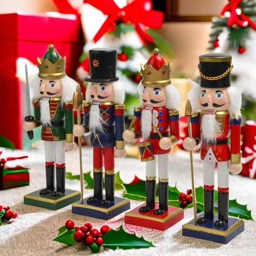 ENLAYER 4PCS 15 Inch Wooden Nutcracker Christmas Decorations - Festive Hand-Painted Collectible Set, Winter Table & Fireplace Decor (Variant: 15in-a4)