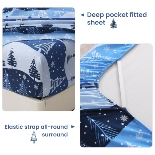 Mooreeke King Snowflake Microfiber Bed Sheet Set - Blue Winter Print