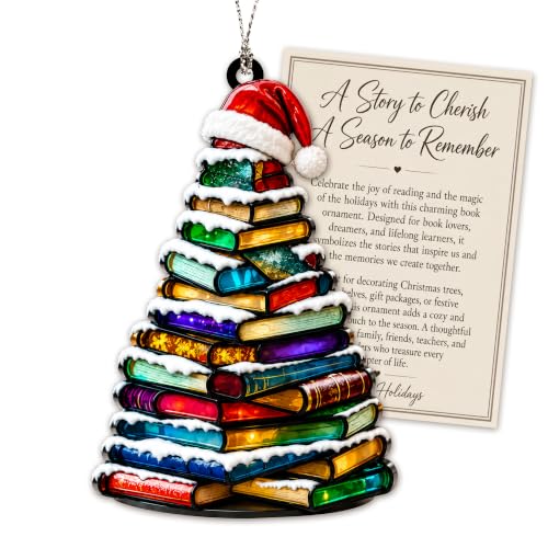 Kingduhu Santa Book Ornament for Christmas Tree – Book Lover Gift 4"