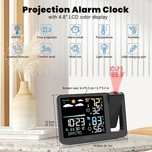 Projection Alarm Clock with Weather Station and Atomic Time Sensor