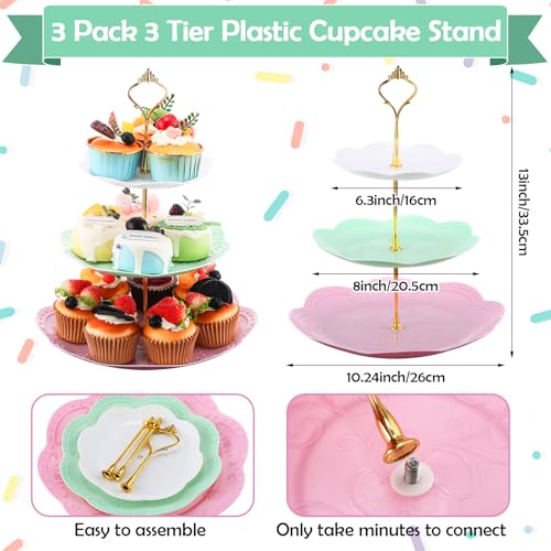 Layhit Vivid 83-Piece Disposable Tea Party Set with 3-Tier Cake Stand for Women Girls Birthday Baby Shower Bridal Shower Pink Floral