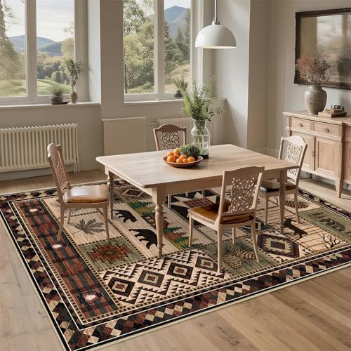 5' x 7' Bear Area Rug Rustic Cabin Deer Machine Washable Home Decor