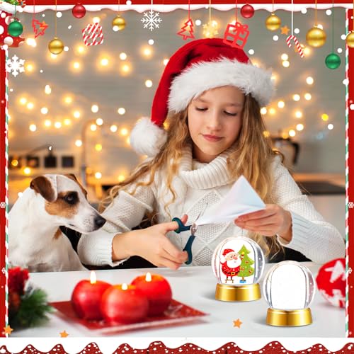 Wettarn 24 Pcs Christmas Snow Globes DIY Craft Kit with Gold Bases