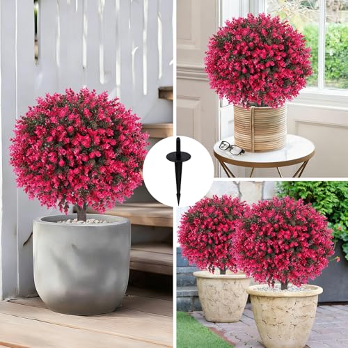 24-Inch Artificial Eucalyptus Topiary Ball Trees, UV Resistant Set of 2