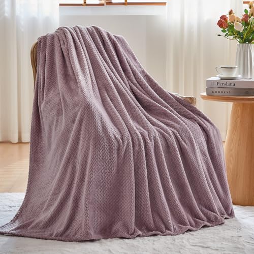 NEWCOSPLAY Fleece Leaf Pattern Throw Blanket - Soft Light Purple 50x60