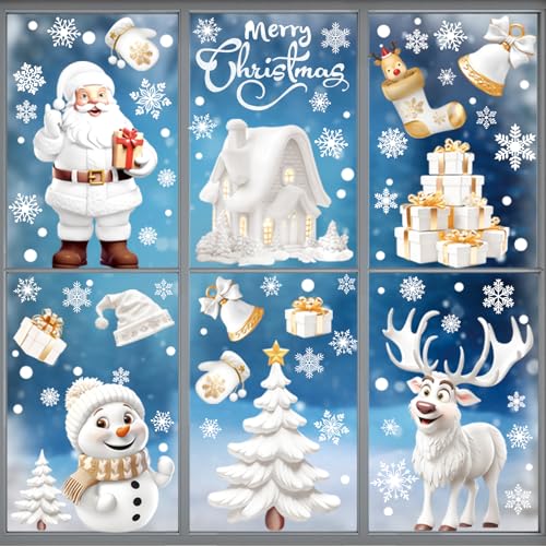 Bloss Christmas Window Clings 190pc Snowflake Snowman Reusable Indoor/Outdoor Decor – Snowman Variation
